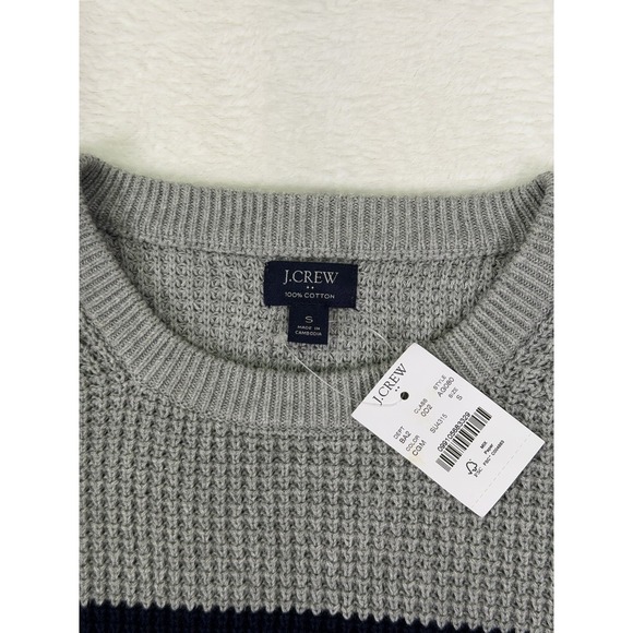 New J Crew Sweater Mens Small Color Block Gray Blue Chunky Knit Winter Preppy - Picture 4 of 10